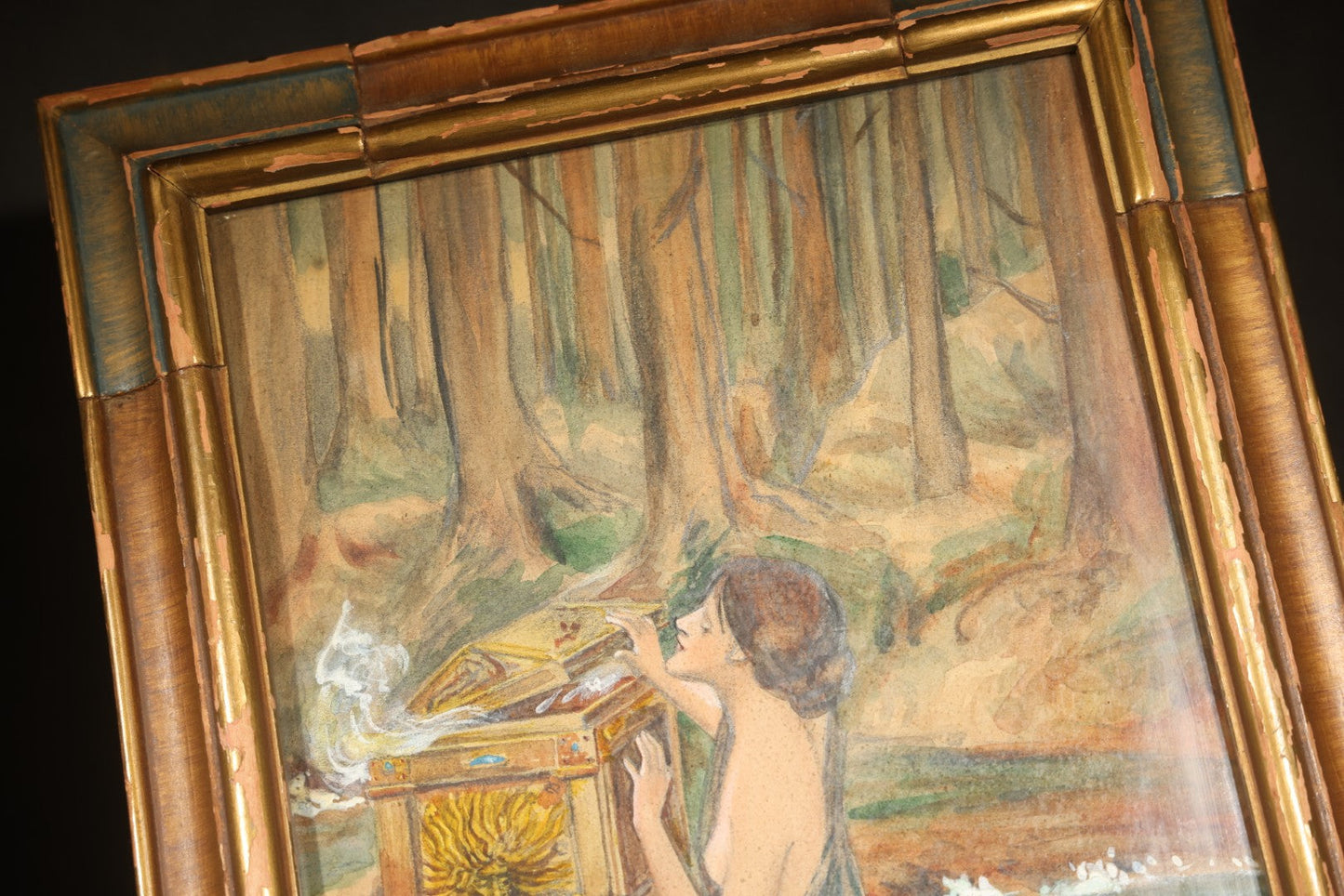 Antique Framed Watercolor Painting on Paper, "Pandora" after John William Waterhouse (English, 1849-1917), Signed "After J.W. Waterhouse"