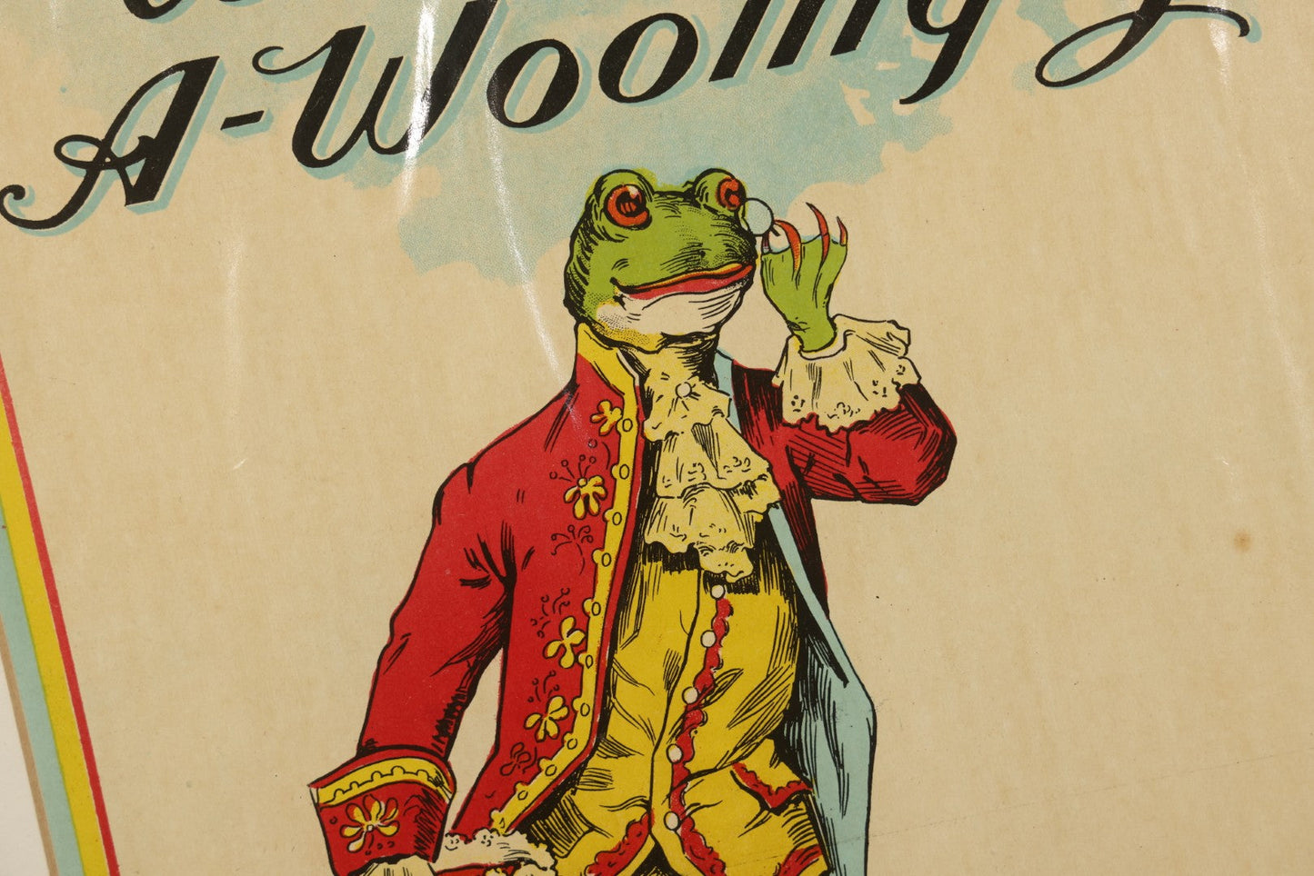 Antique Framed Chromolithograph Game Box Cover, "The Frog Who Would A-Wooing Go," United Games Company, Brooklyn, New York, with Parker Brothers Salem, Massachusetts Logo