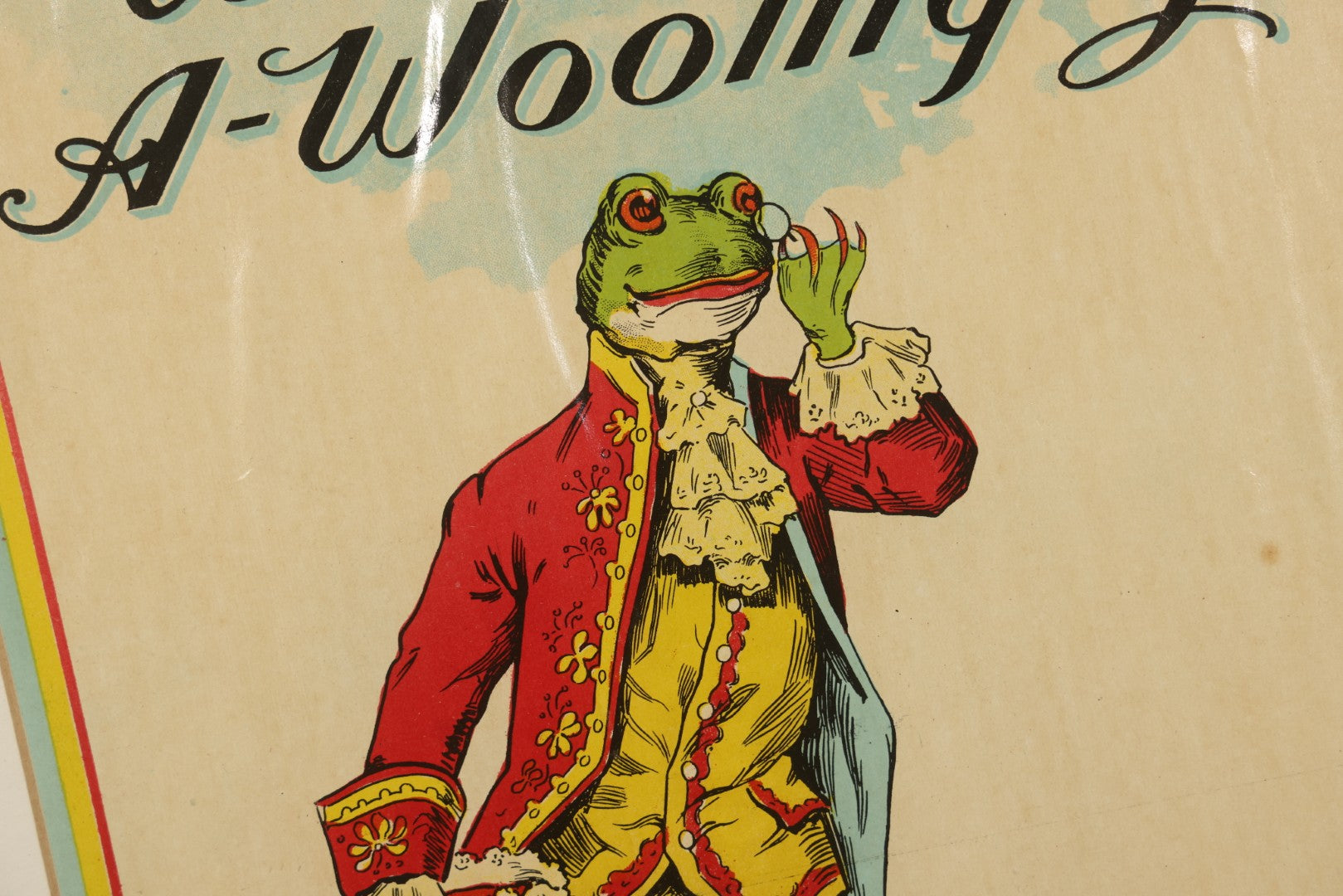 Antique Framed Chromolithograph Game Box Cover, "The Frog Who Would A-Wooing Go," United Games Company, Brooklyn, New York, with Parker Brothers Salem, Massachusetts Logo