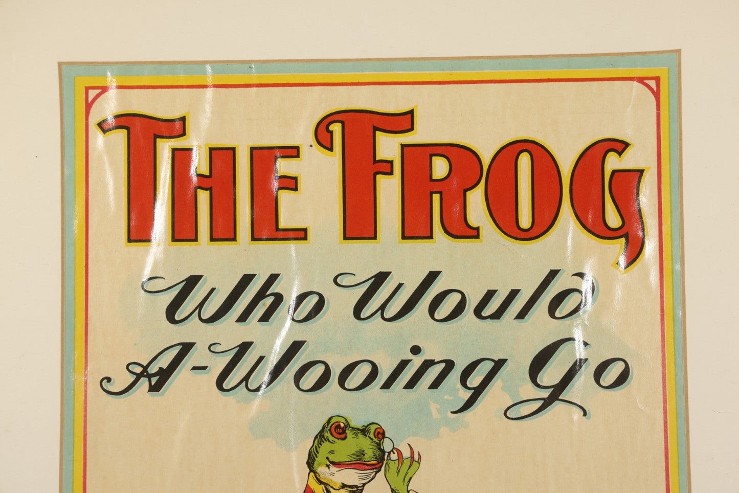 Antique Framed Chromolithograph Game Box Cover, "The Frog Who Would A-Wooing Go," United Games Company, Brooklyn, New York, with Parker Brothers Salem, Massachusetts Logo