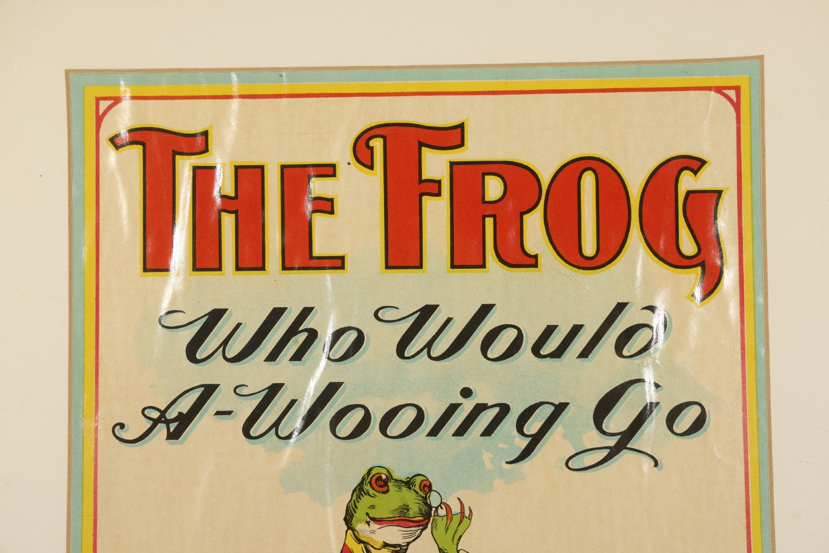 Antique Framed Chromolithograph Game Box Cover, "The Frog Who Would A-Wooing Go," United Games Company, Brooklyn, New York, with Parker Brothers Salem, Massachusetts Logo