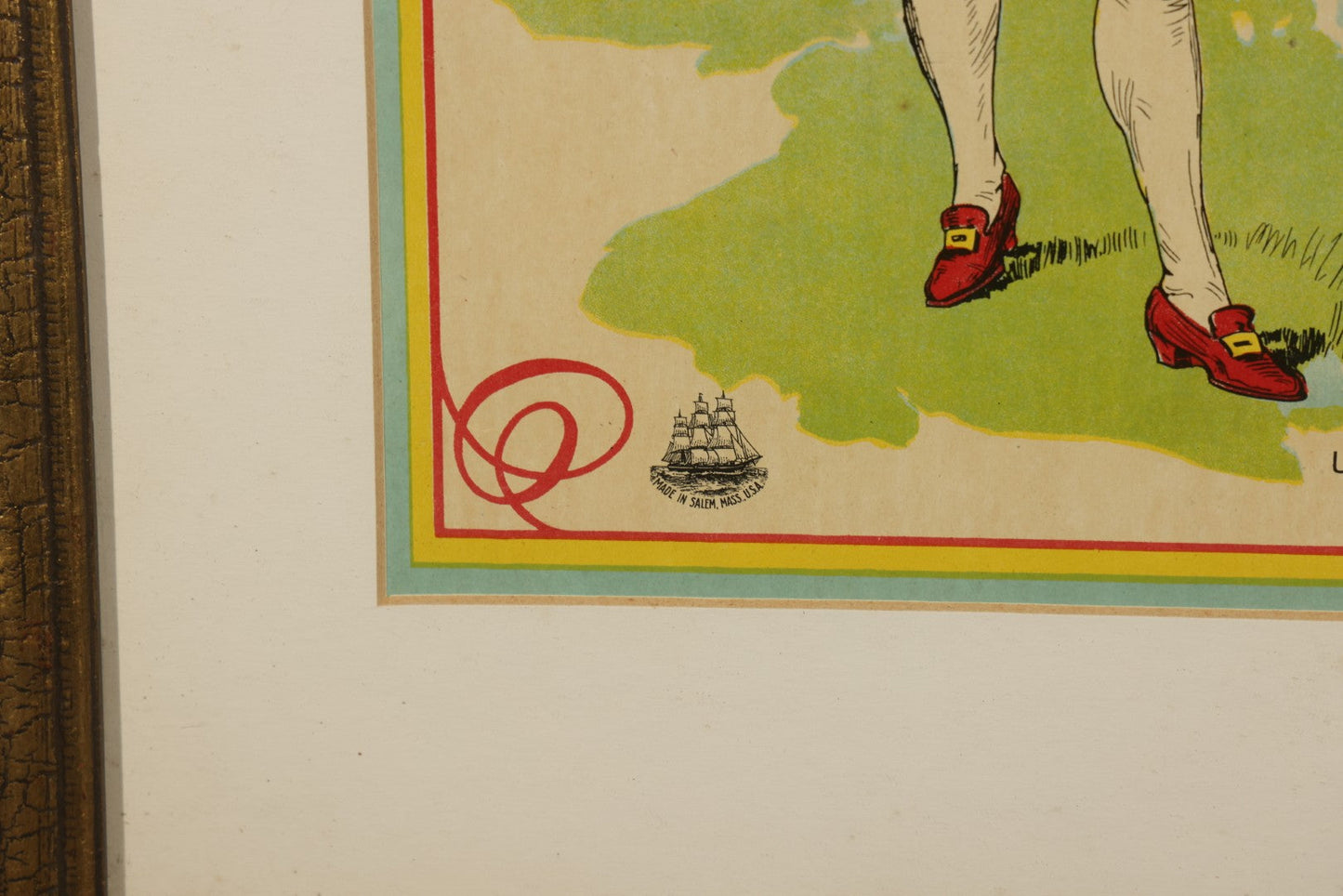 Antique Framed Chromolithograph Game Box Cover, "The Frog Who Would A-Wooing Go," United Games Company, Brooklyn, New York, with Parker Brothers Salem, Massachusetts Logo