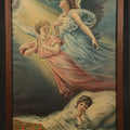Lot 062 - Antique Framed Chromolithograph Print of Guardian Angels Watching Over a Sleeping Child, 12-7/8" W x 17-7/8" H