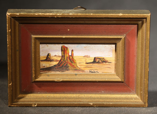 Vintage Framed Miniature Painting, "Silent Watch" Desert Butte Landscape, Signed Nedra Randall, Albuquerque, New Mexico