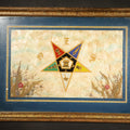 Lot 067 - Vintage Order of the Eastern Star Reverse-Painted Glass Serving Tray with Handles, Manufactured by Halluck's, Springfield, Massachusetts, 19-7/8" W x 12-5/8" H