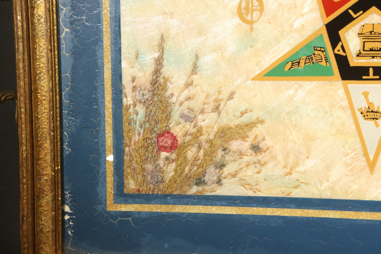 Vintage Order of the Eastern Star Reverse-Painted Glass Serving Tray with Handles, Manufactured by Halluck's, Springfield, Massachusetts