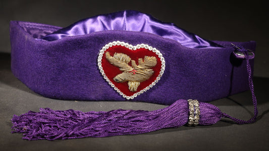 Vintage Purple Felt Loyal Order of Moose Legion of the Moose Official Legion Tah (Hat) with Gold Bullion Heart Emblem and Purple Tassel, Manufactured by T.C.A., Inc., New London, Ohio