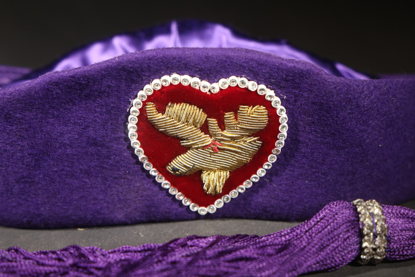 Vintage Purple Felt Loyal Order of Moose Legion of the Moose Official Legion Tah (Hat) with Gold Bullion Heart Emblem and Purple Tassel, Manufactured by T.C.A., Inc., New London, Ohio