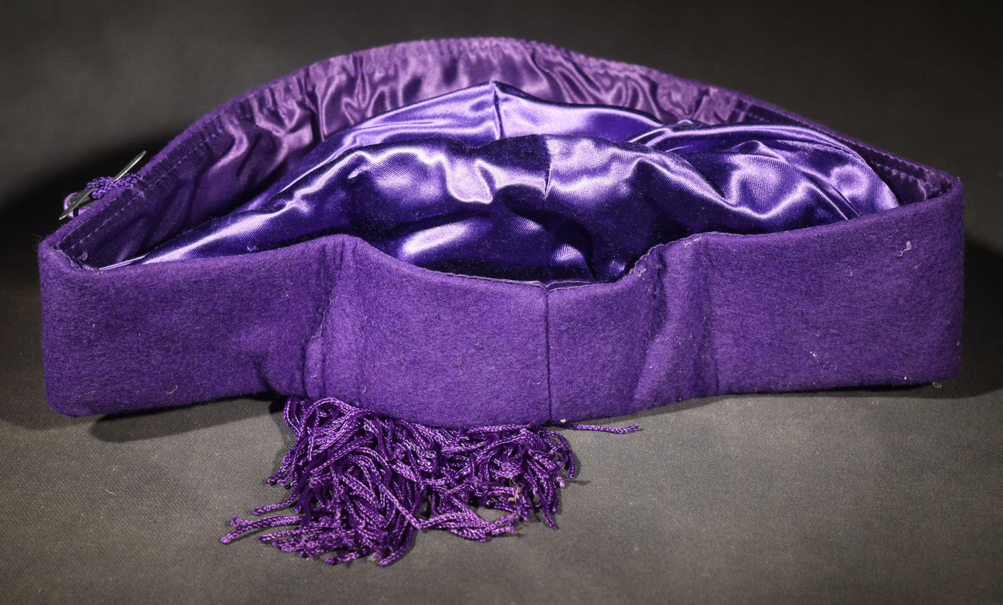 Vintage Purple Felt Loyal Order of Moose Legion of the Moose Official Legion Tah (Hat) with Gold Bullion Heart Emblem and Purple Tassel, Manufactured by T.C.A., Inc., New London, Ohio