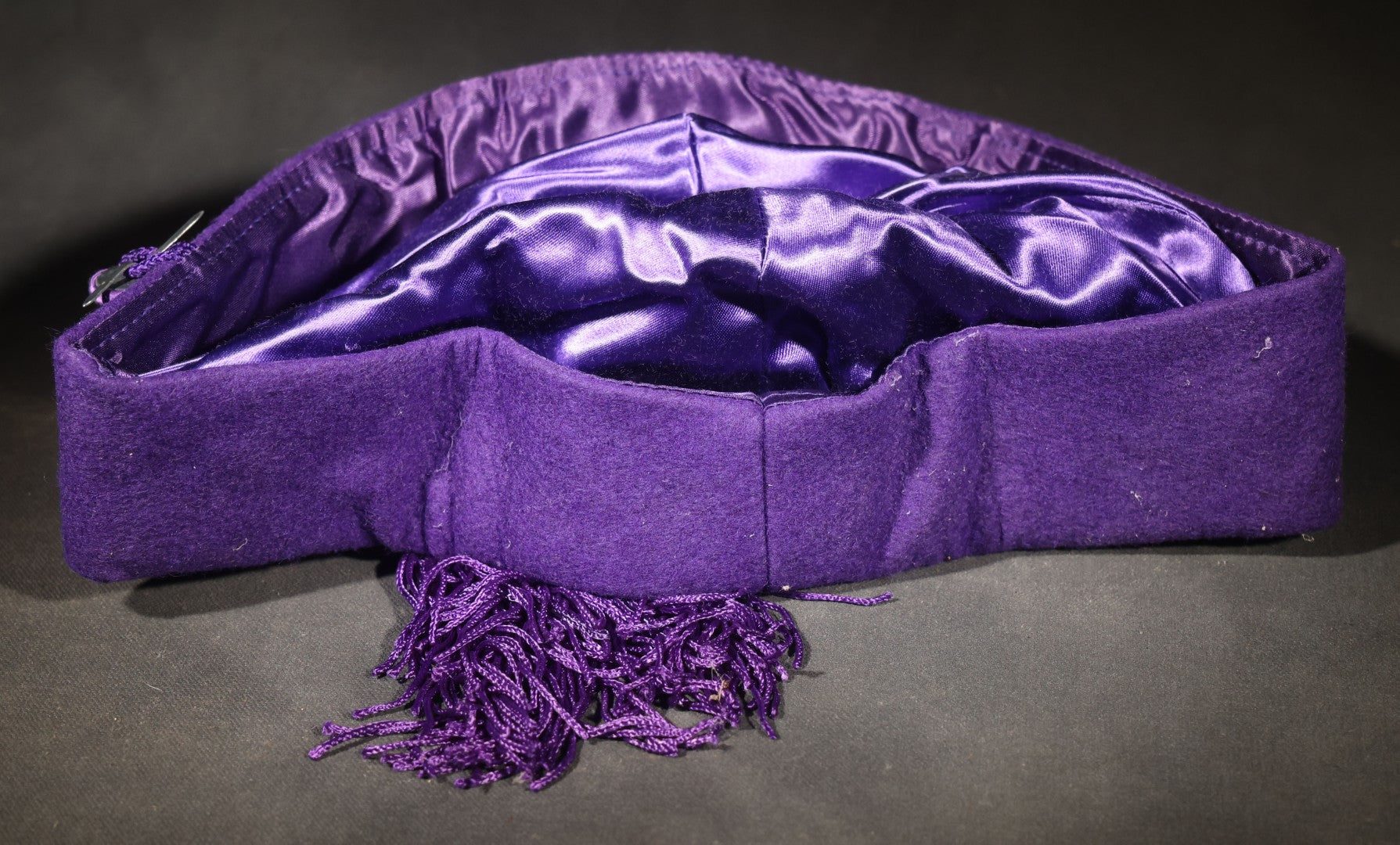 Vintage Purple Felt Loyal Order of Moose Legion of the Moose Official Legion Tah (Hat) with Gold Bullion Heart Emblem and Purple Tassel, Manufactured by T.C.A., Inc., New London, Ohio
