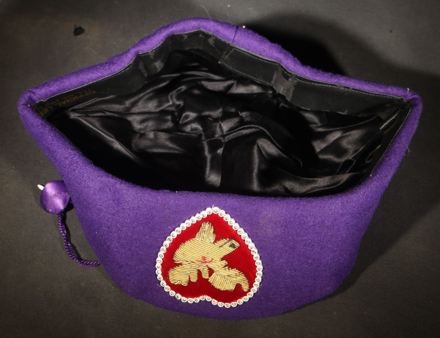Vintage Purple Felt Loyal Order of Moose Legion of the Moose Official Legion Tah (Hat) with Gold Bullion Heart Emblem and Purple Tassel, Manufactured by T.C.A., Inc., New London, Ohio