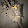 Lot 070 - Antique Cast Iron Knights of Pythias Grave Marker with F.C.B. and K. of P. Emblems, Note Broken Stake, 22" H