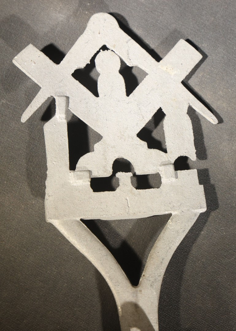 Antique Cast Aluminum Masonic Grave Marker with Square, Compass, and Pillar