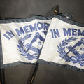 Lot 072 - Trio of Modern Masonic "In Memoriam" Flags with Square and Compass and Laurel Wreath Design on Staffs, 19-3/8" H