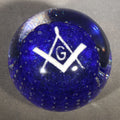 Lot 073 - Vintage Clear and Cobalt Blue Glass Paperweight with Masonic Square and Compass Emblem, Note Chips, 3-1/4" W