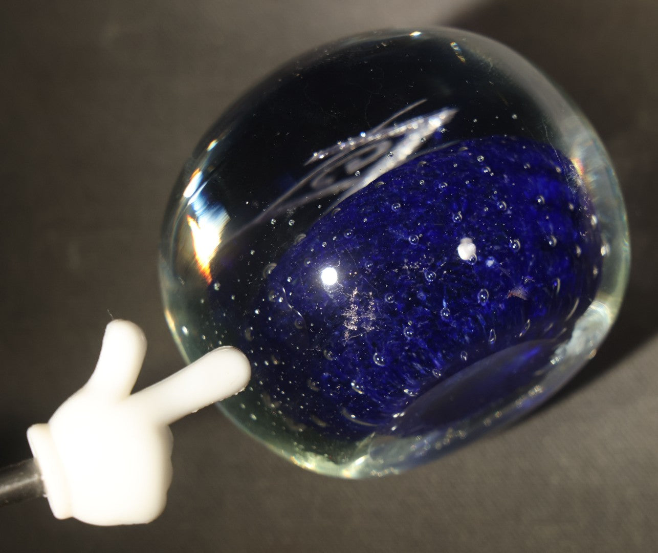 Vintage Clear and Cobalt Blue Glass Paperweight with Masonic Square and Compass Emblem, Note Chips