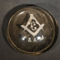 Lot 074 - Antique Hand-Blown Glass Masonic Paperweight with Square and Compasses and "F. & A.M." Lettering, Pontil Mark on Base, 3-3/8" W