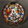Lot 075 - Antique "From A Friend" Glass Paperweight with Multicolor Frit and White Lettering, 3-1/2" W