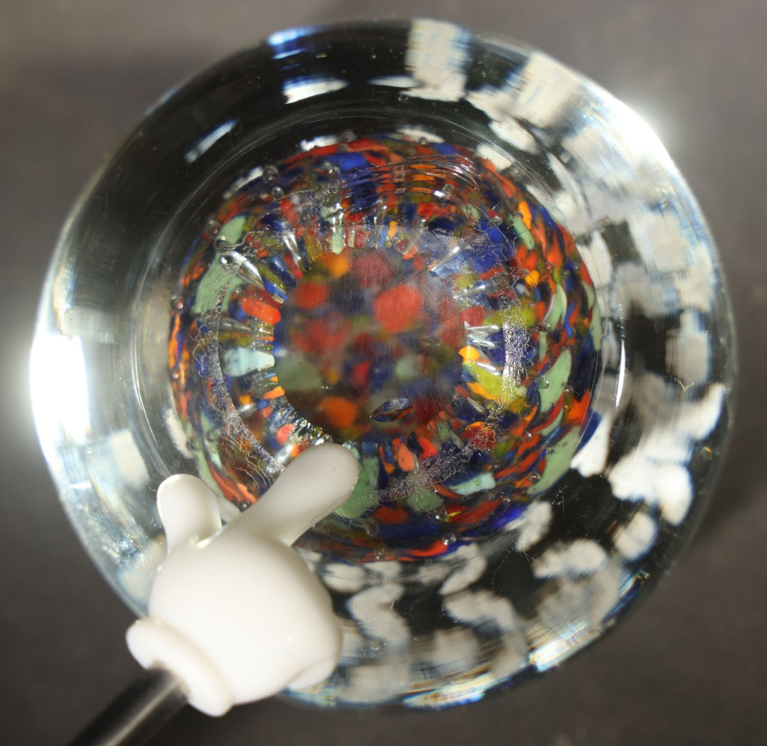 Antique "From A Friend" Glass Paperweight with Multicolor Frit and White Lettering