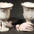 Lot 078 - Pair of Vintage Hand-Painted Porcelain Hand Vases with Applied Roses, Marked Japan, 5-1/8" H each