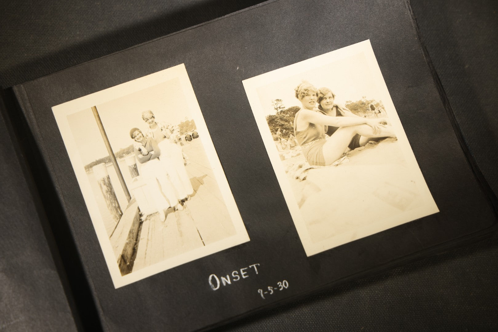 Vintage Snapshot Photo Album Containing 100+ Photographs, 1930-1934, including Onset Wharf, Massachusetts, Fishing, and Family Gatherings