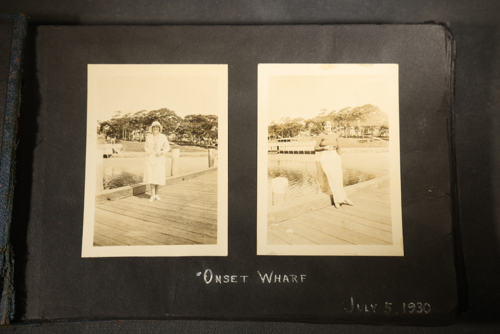 Vintage Snapshot Photo Album Containing 100+ Photographs, 1930-1934, including Onset Wharf, Massachusetts, Fishing, and Family Gatherings