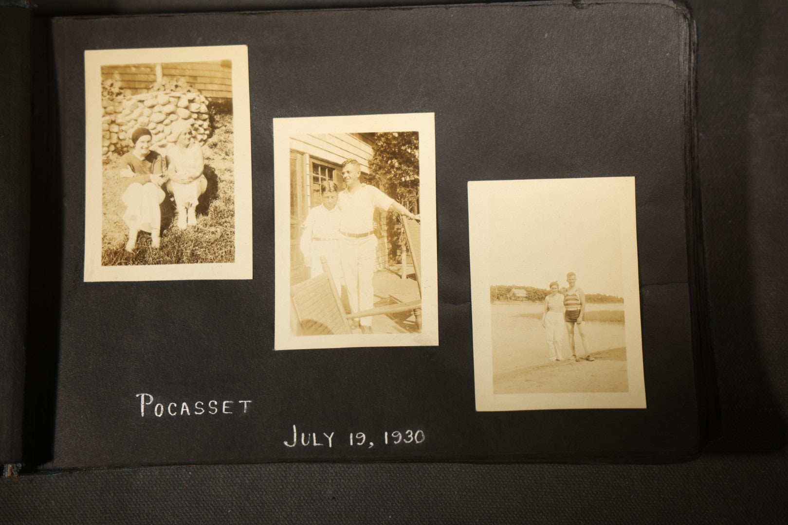 Vintage Snapshot Photo Album Containing 100+ Photographs, 1930-1934, including Onset Wharf, Massachusetts, Fishing, and Family Gatherings