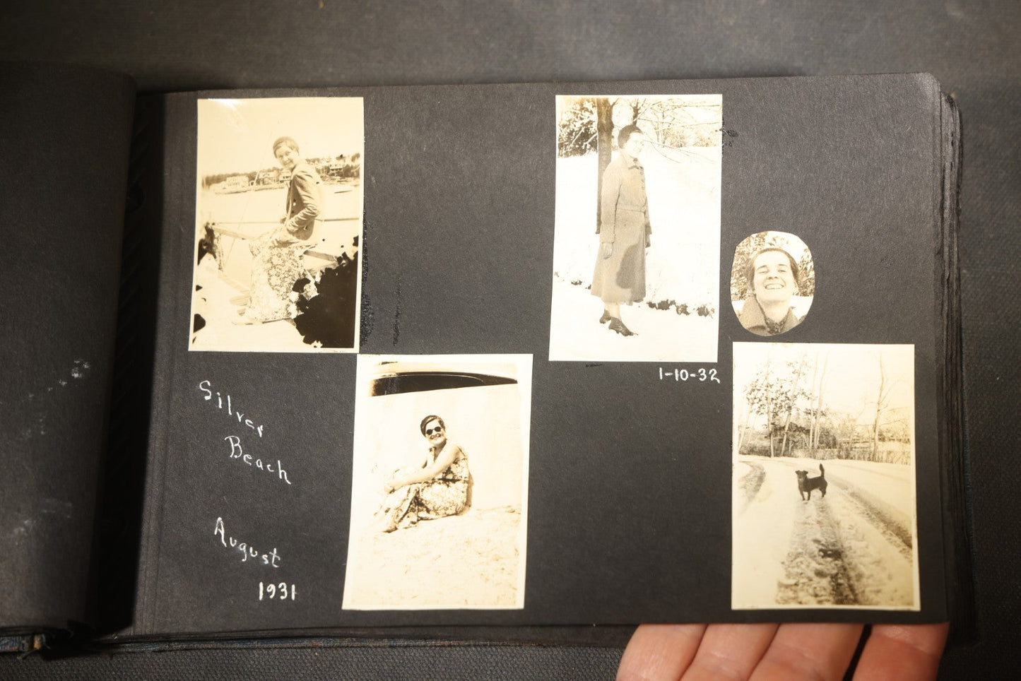Vintage Snapshot Photo Album Containing 100+ Photographs, 1930-1934, including Onset Wharf, Massachusetts, Fishing, and Family Gatherings