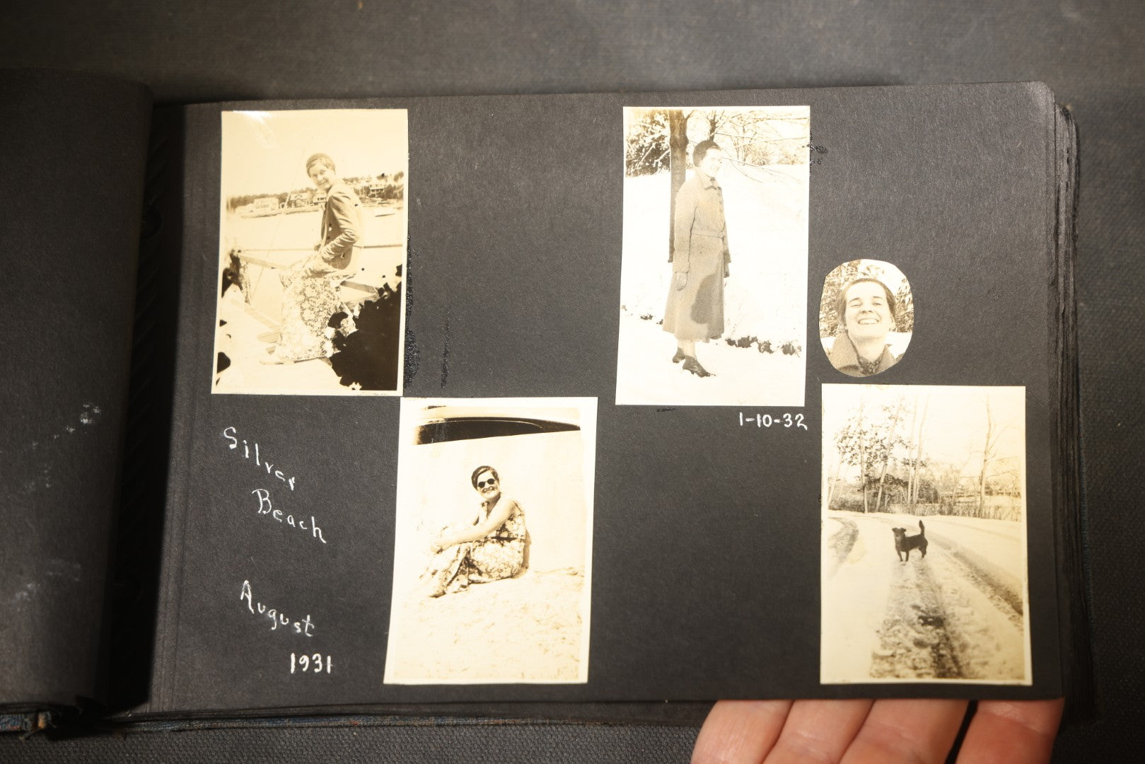 Vintage Snapshot Photo Album Containing 100+ Photographs, 1930-1934, including Onset Wharf, Massachusetts, Fishing, and Family Gatherings