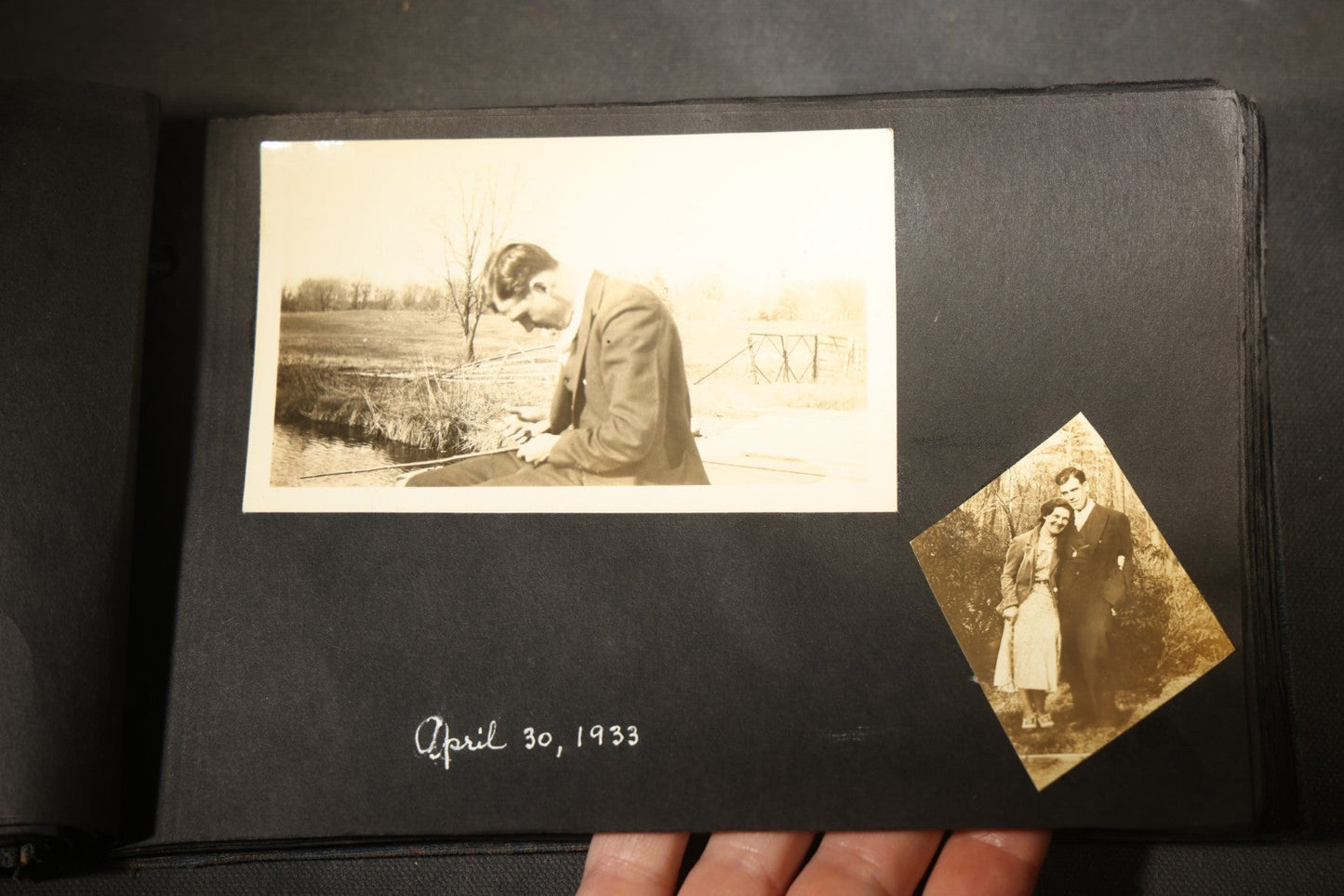 Vintage Snapshot Photo Album Containing 100+ Photographs, 1930-1934, including Onset Wharf, Massachusetts, Fishing, and Family Gatherings