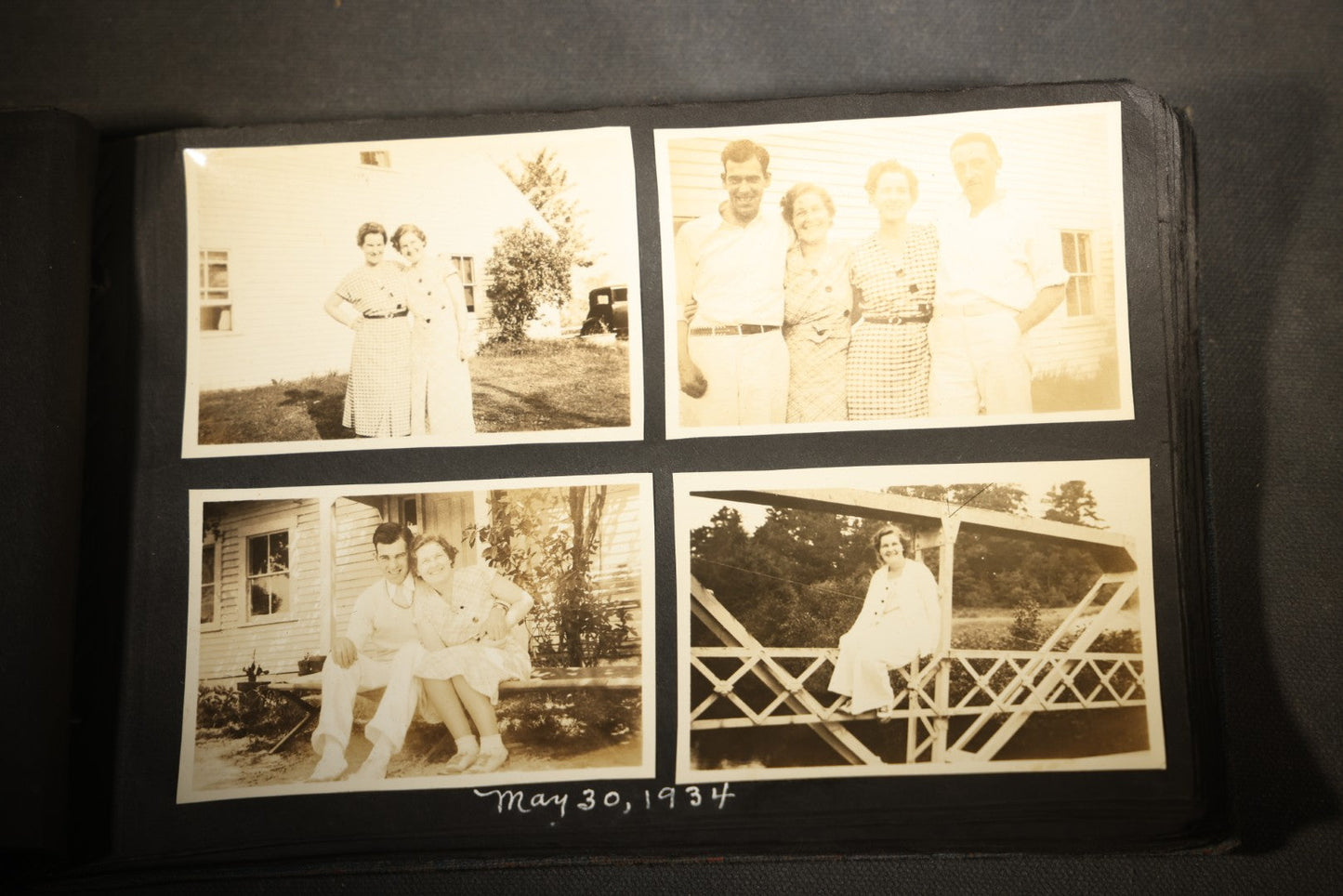 Vintage Snapshot Photo Album Containing 100+ Photographs, 1930-1934, including Onset Wharf, Massachusetts, Fishing, and Family Gatherings
