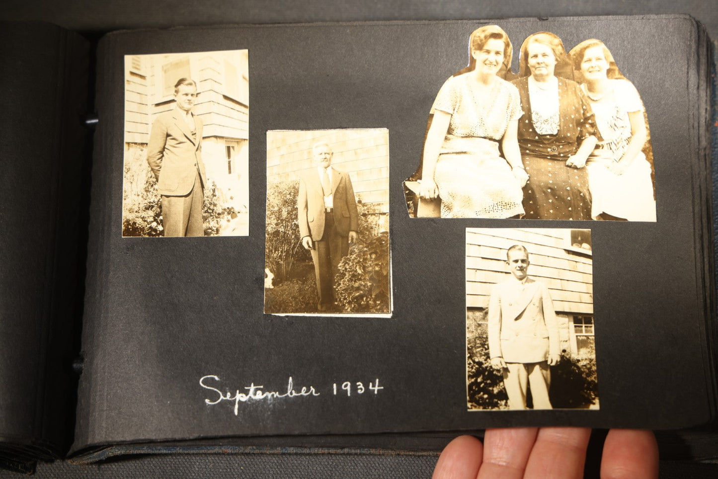 Vintage Snapshot Photo Album Containing 100+ Photographs, 1930-1934, including Onset Wharf, Massachusetts, Fishing, and Family Gatherings