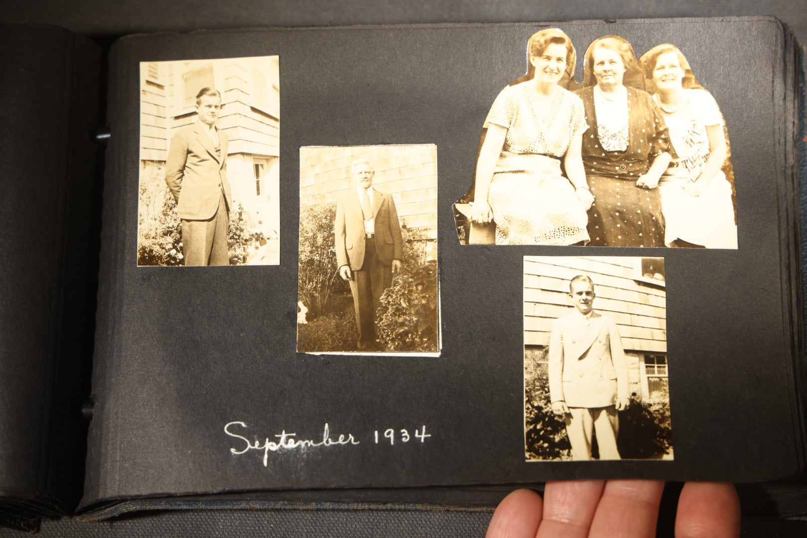 Vintage Snapshot Photo Album Containing 100+ Photographs, 1930-1934, including Onset Wharf, Massachusetts, Fishing, and Family Gatherings