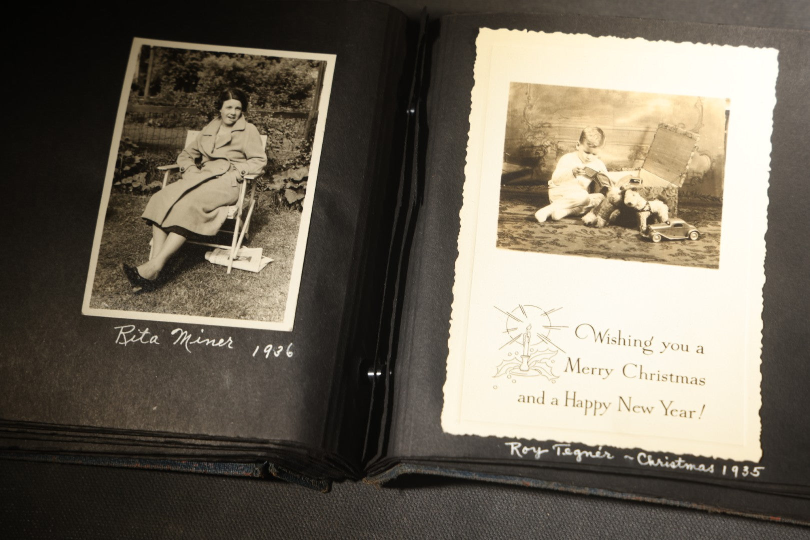 Vintage Snapshot Photo Album Containing 100+ Photographs, 1930-1934, including Onset Wharf, Massachusetts, Fishing, and Family Gatherings