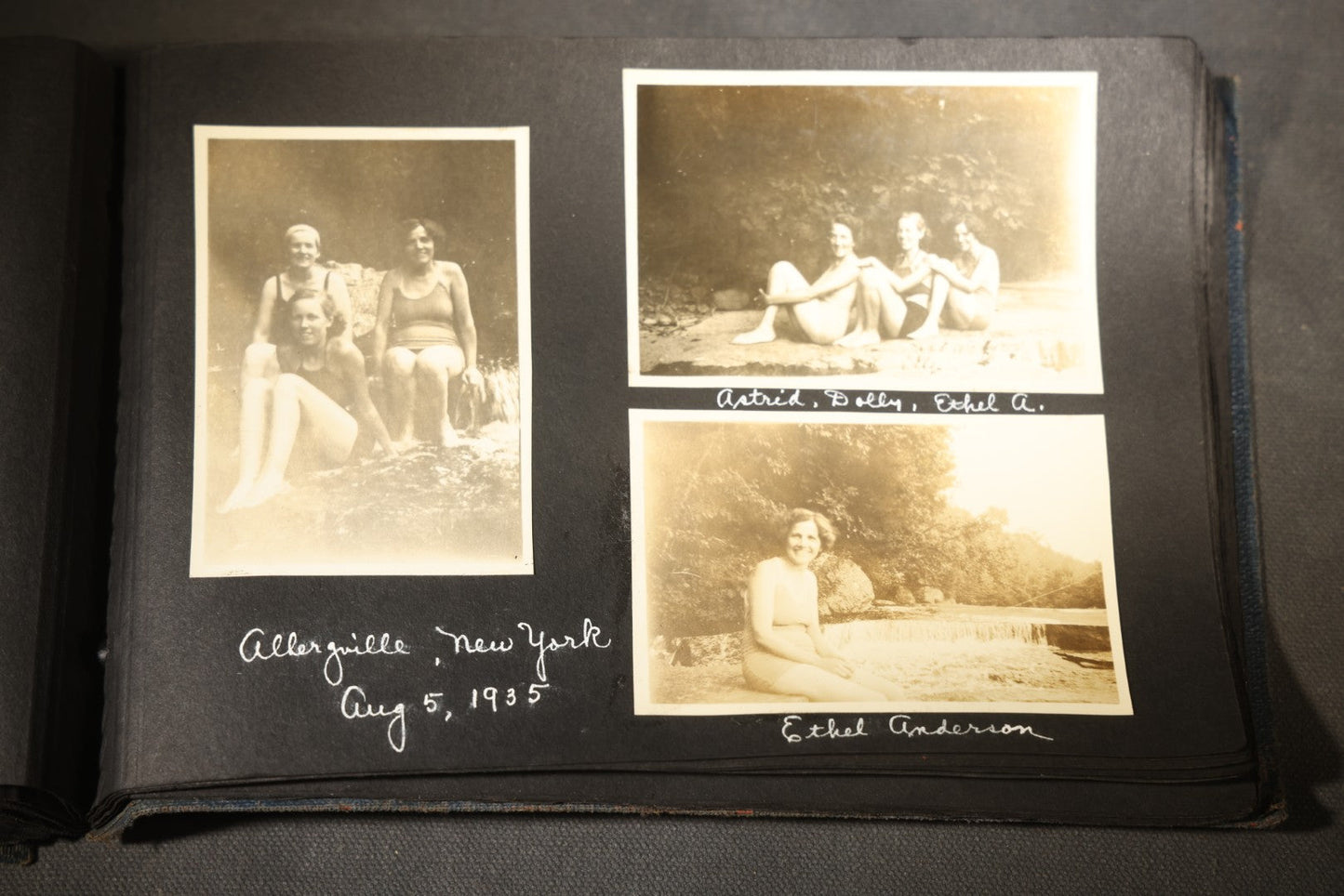 Vintage Snapshot Photo Album Containing 100+ Photographs, 1930-1934, including Onset Wharf, Massachusetts, Fishing, and Family Gatherings
