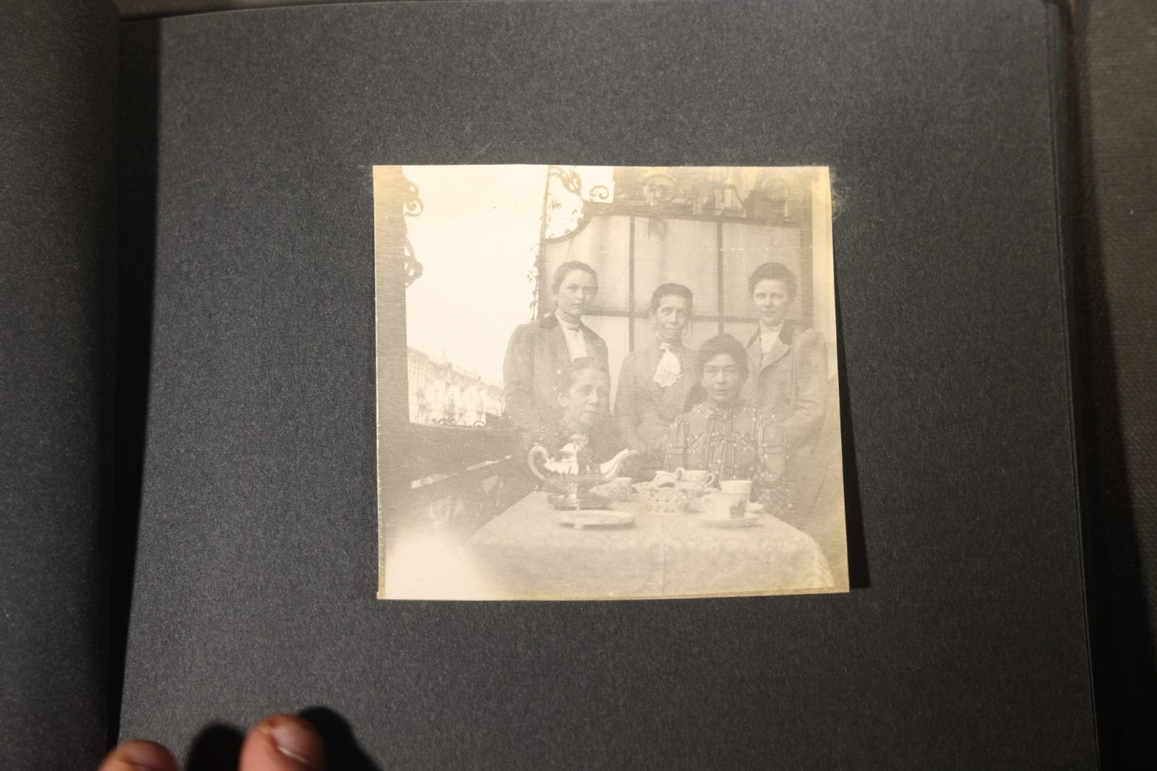 Antique Snapshot Photo Album Containing 25+ Photographs, Circa 1910, Including Beach Scenes, R.P.P.C. of Two Young Men in Cowboy Attire, Sailboat, Swans, Castle Architecture, and Family Portraits