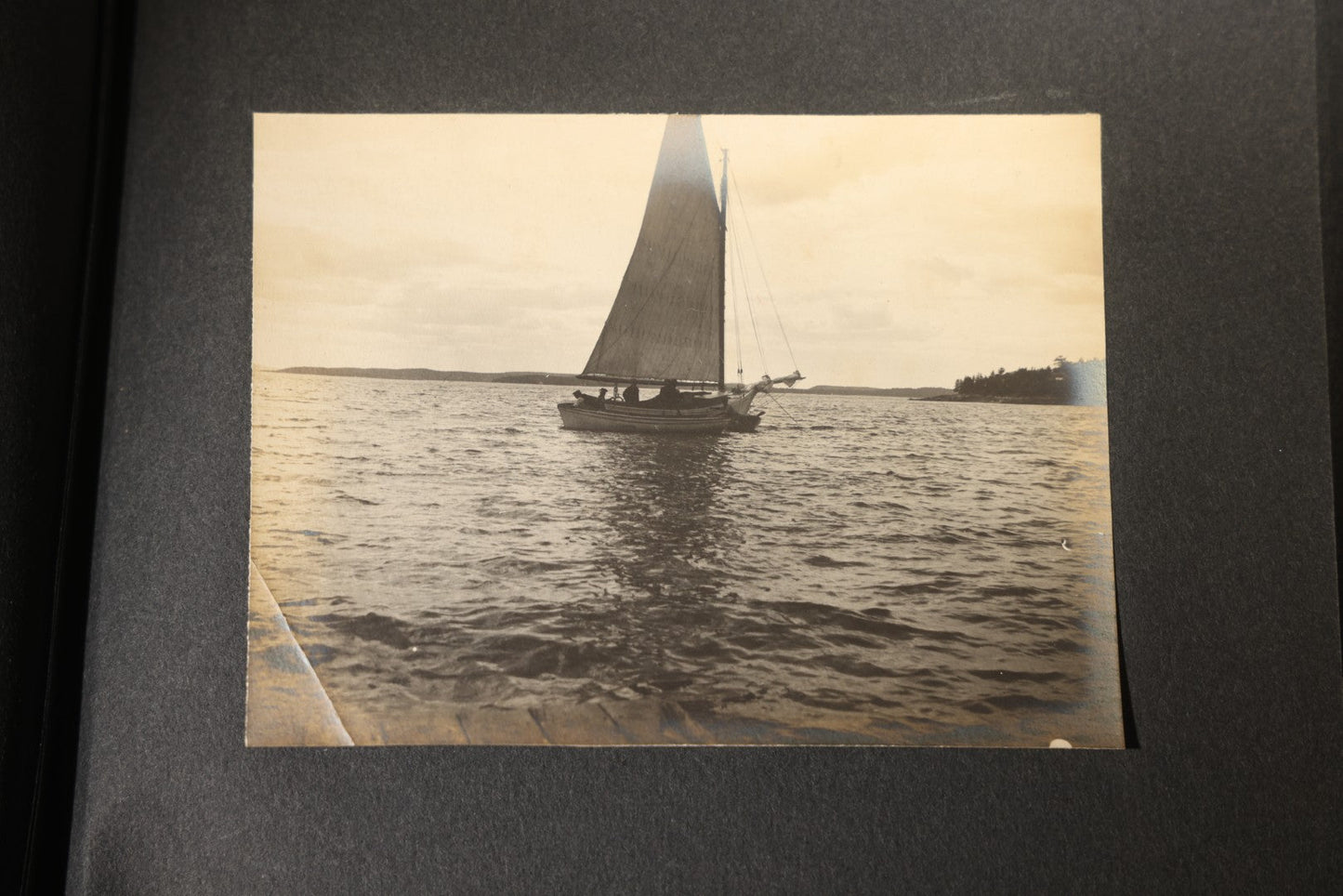 Antique Snapshot Photo Album Containing 25+ Photographs, Circa 1910, Including Beach Scenes, R.P.P.C. of Two Young Men in Cowboy Attire, Sailboat, Swans, Castle Architecture, and Family Portraits