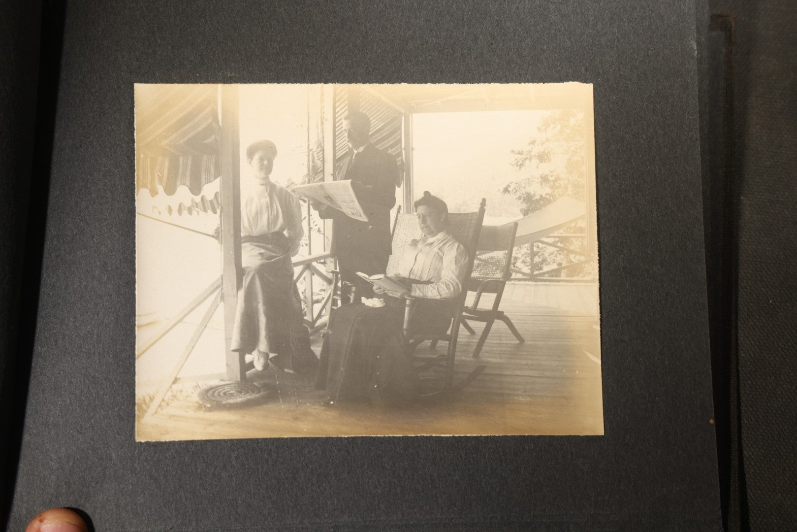 Antique Snapshot Photo Album Containing 25+ Photographs, Circa 1910, Including Beach Scenes, R.P.P.C. of Two Young Men in Cowboy Attire, Sailboat, Swans, Castle Architecture, and Family Portraits
