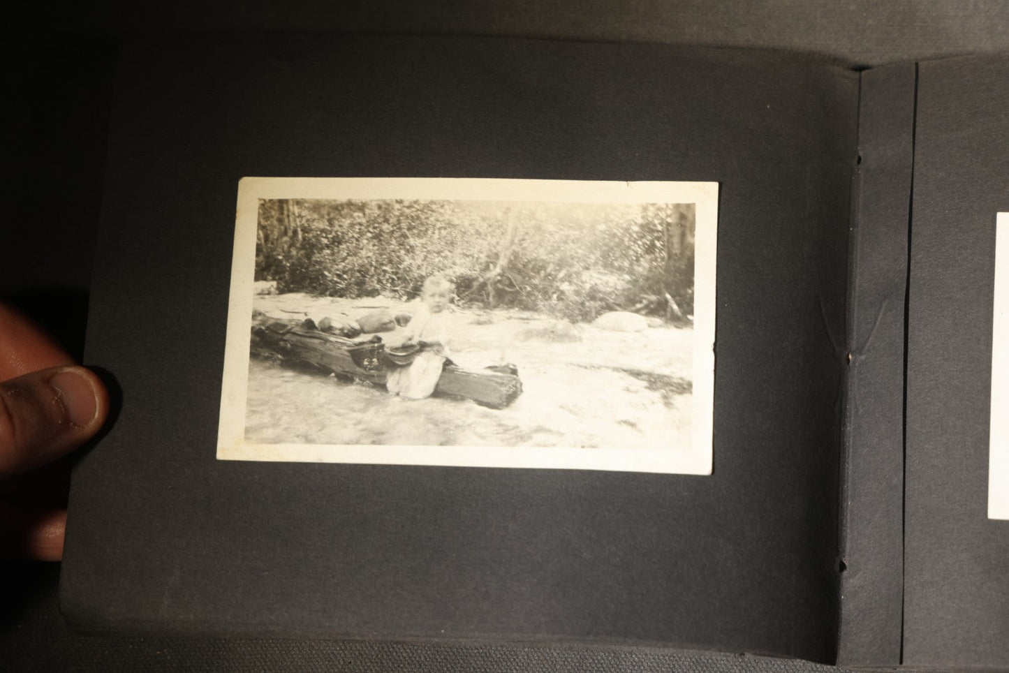 Antique Snapshot Photo Album Containing 30+ Photographs, Circa 1910s-1920s, including Lake and Boating Scenes, Steamboat at Dock, Women Fishing, Swimming, Woman with Dog, and Child with Flag-Decorated Automobile