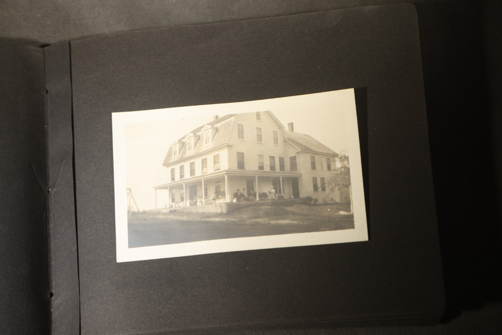 Antique Snapshot Photo Album Containing 30+ Photographs, Circa 1910s-1920s, including Lake and Boating Scenes, Steamboat at Dock, Women Fishing, Swimming, Woman with Dog, and Child with Flag-Decorated Automobile