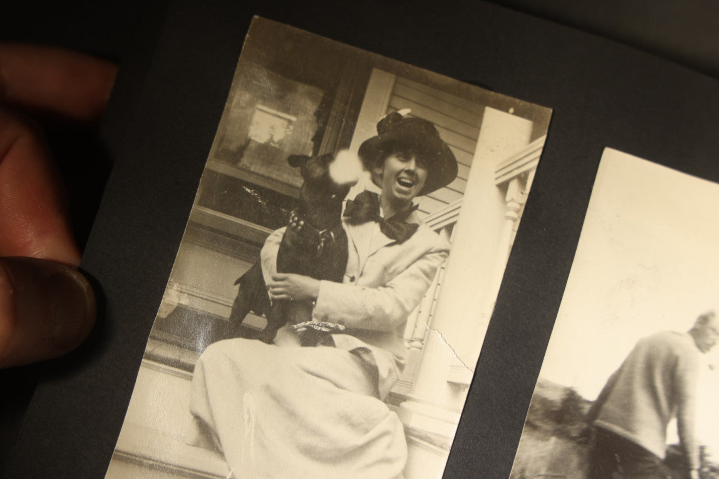Antique Snapshot Photo Album Containing 30+ Photographs, Circa 1910s-1920s, including Lake and Boating Scenes, Steamboat at Dock, Women Fishing, Swimming, Woman with Dog, and Child with Flag-Decorated Automobile