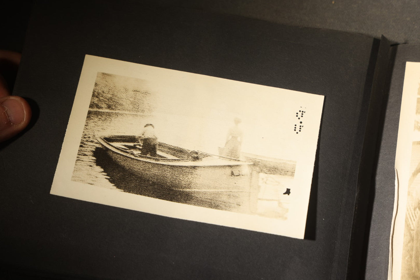 Antique Snapshot Photo Album Containing 30+ Photographs, Circa 1910s-1920s, including Lake and Boating Scenes, Steamboat at Dock, Women Fishing, Swimming, Woman with Dog, and Child with Flag-Decorated Automobile