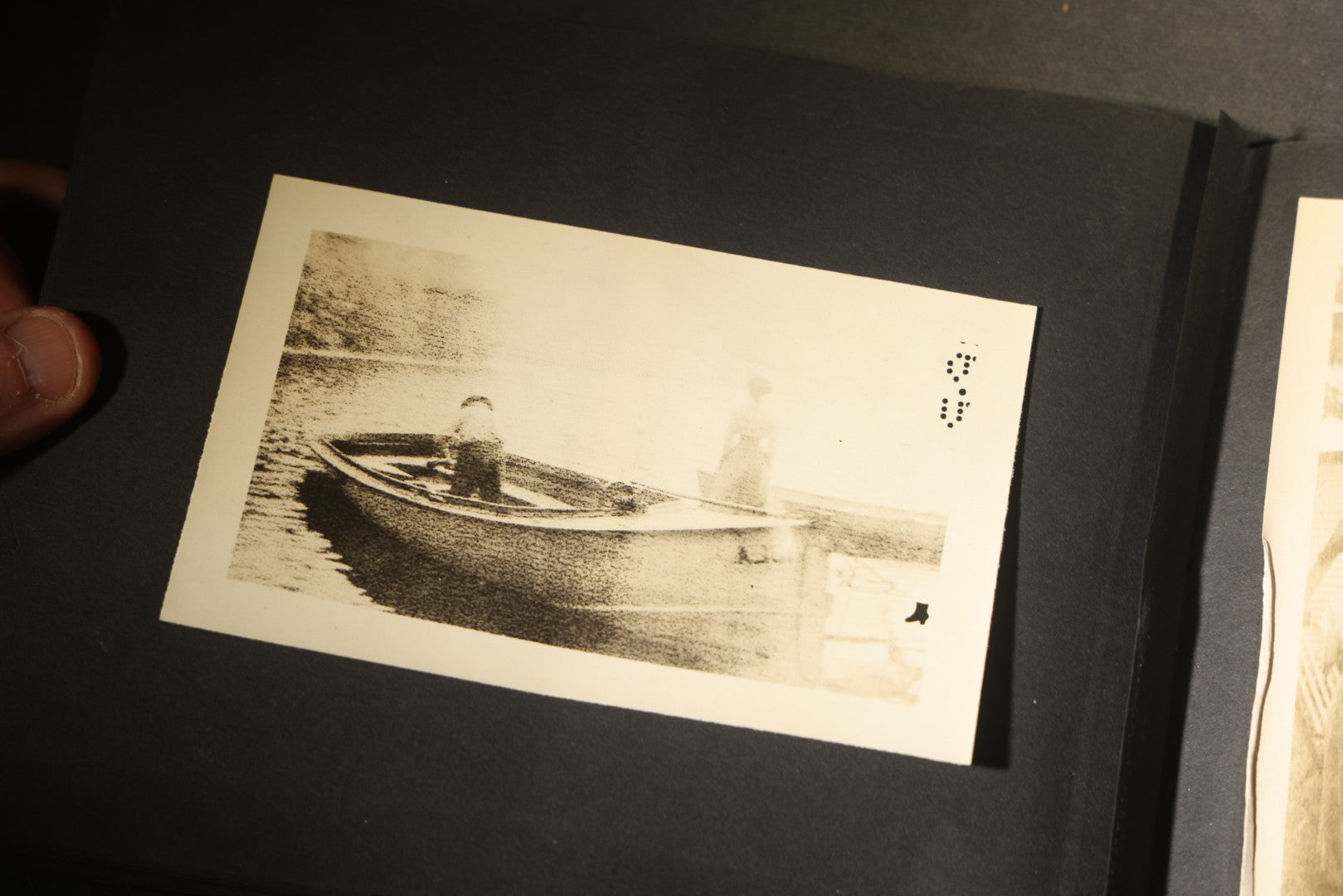 Antique Snapshot Photo Album Containing 30+ Photographs, Circa 1910s-1920s, including Lake and Boating Scenes, Steamboat at Dock, Women Fishing, Swimming, Woman with Dog, and Child with Flag-Decorated Automobile