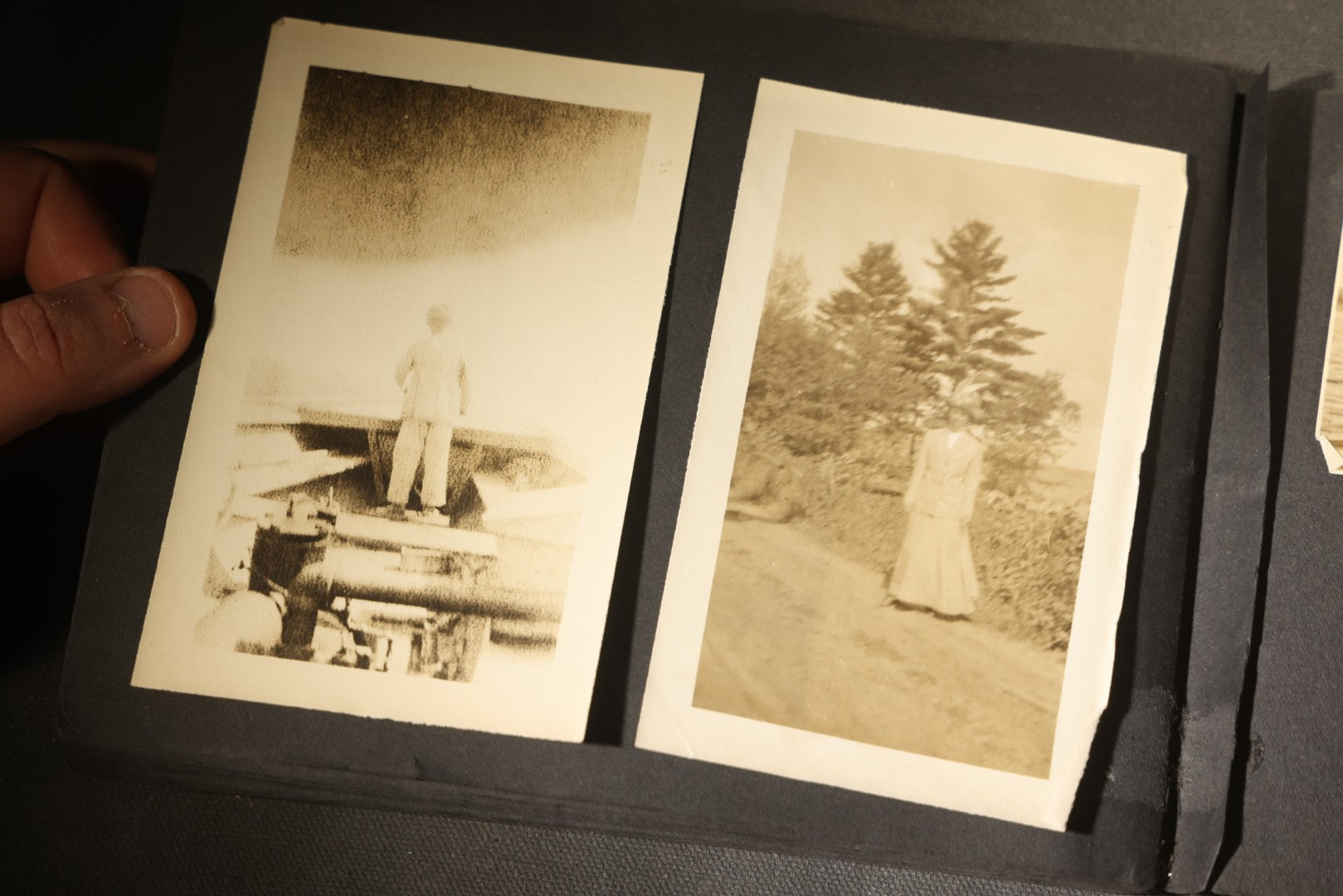 Antique Snapshot Photo Album Containing 30+ Photographs, Circa 1910s-1920s, including Lake and Boating Scenes, Steamboat at Dock, Women Fishing, Swimming, Woman with Dog, and Child with Flag-Decorated Automobile