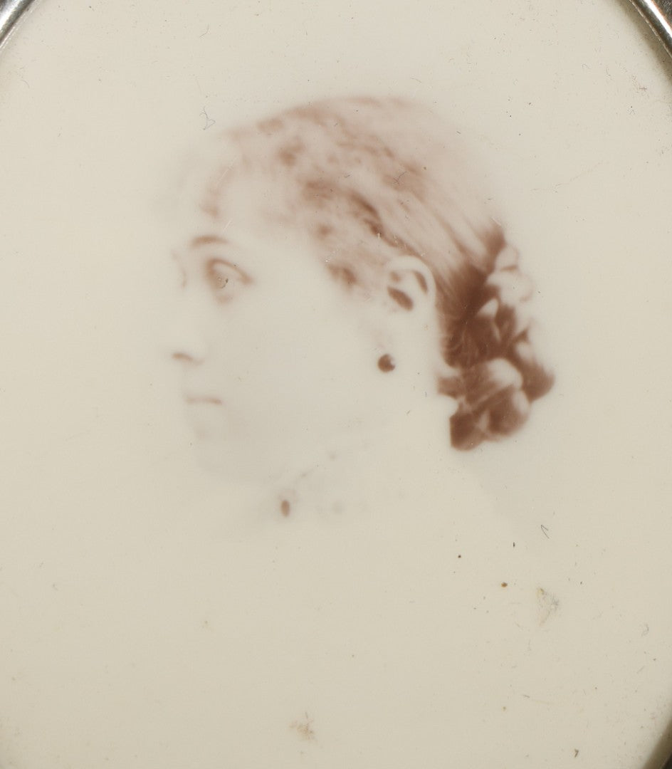 Antique 1/6th Plate Opalotype Photograph of a Young Woman in Profile in Half Blue Velvet Clamshell Case