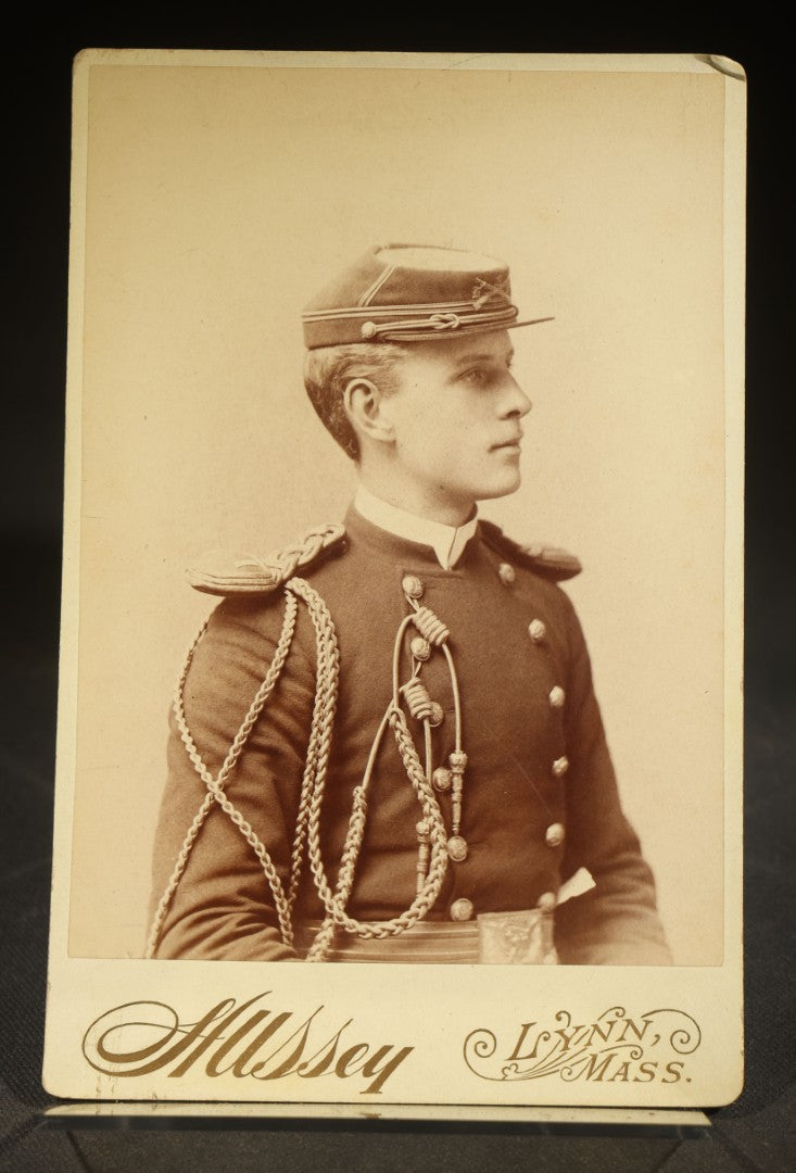 Antique Cabinet Card Photograph of Henry S. Kimball in Massachusetts State Militia or National Guard Dress Uniform with Aiguillettes and Epaulettes, Photographed by Hussey, Lynn, Massachusetts