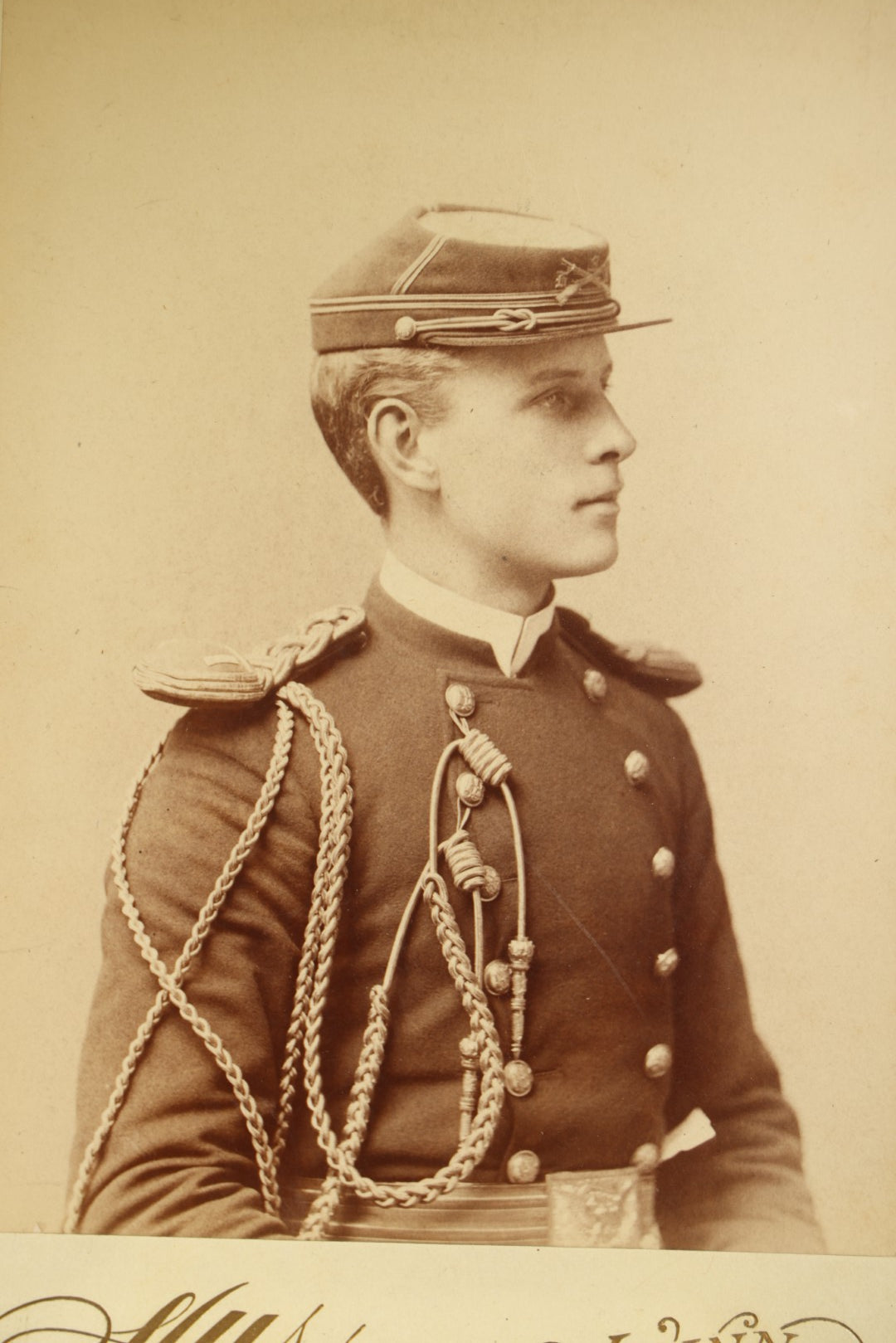 Antique Cabinet Card Photograph of Henry S. Kimball in Massachusetts State Militia or National Guard Dress Uniform with Aiguillettes and Epaulettes, Photographed by Hussey, Lynn, Massachusetts