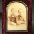 Lot 087 - Antique Cabinet Card Photograph of Two Children in Maroon Velvet Frame, 5-3/4" W x 7-3/4" H