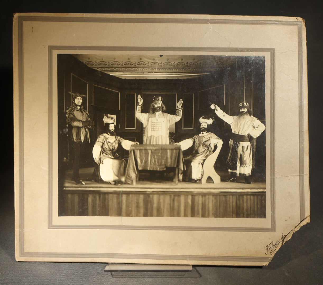 Antique Board-Mounted Photograph of a Theatrical Stage Production with Five Costumed Performers
