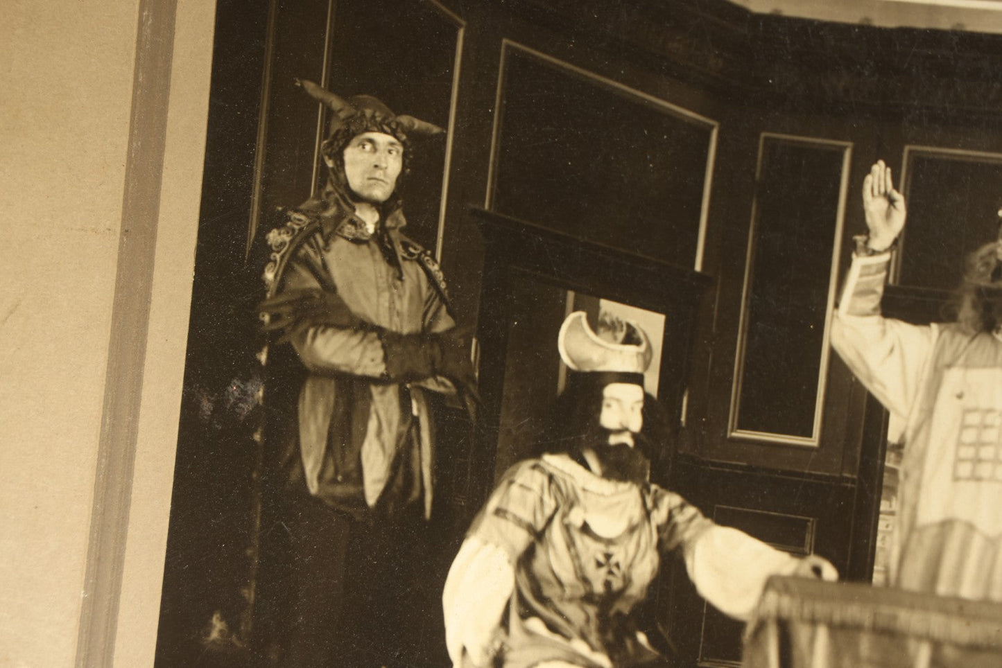 Antique Board-Mounted Photograph of a Theatrical Stage Production with Five Costumed Performers